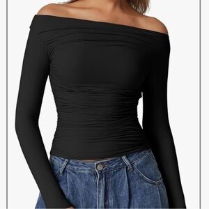 QINSEN Off The Shoulder Long Sleeve Top